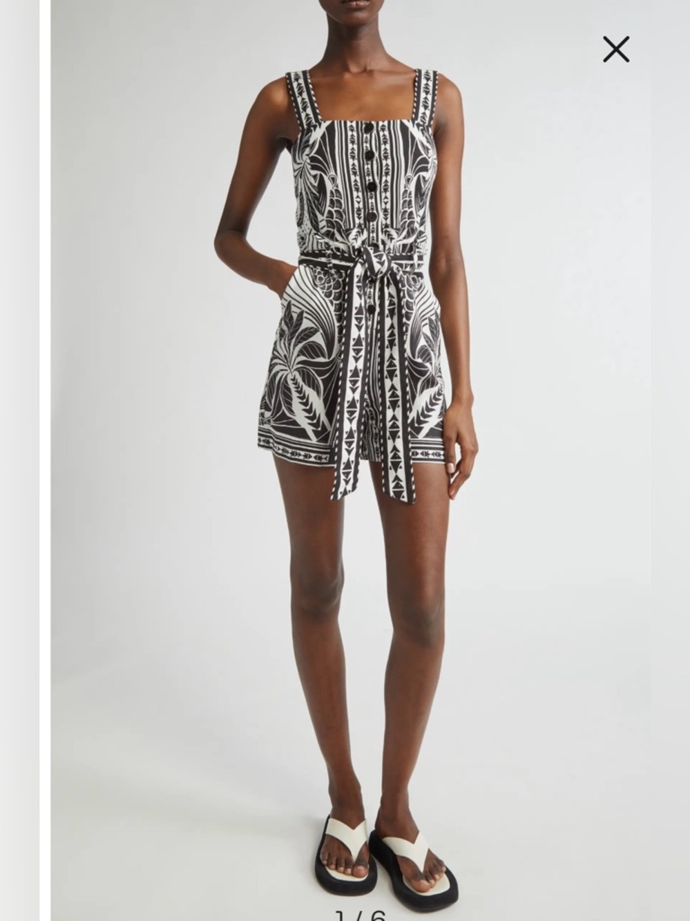 Farm Rio Monochrome Elegance Scarf Print Romper | Size Medium | NWT